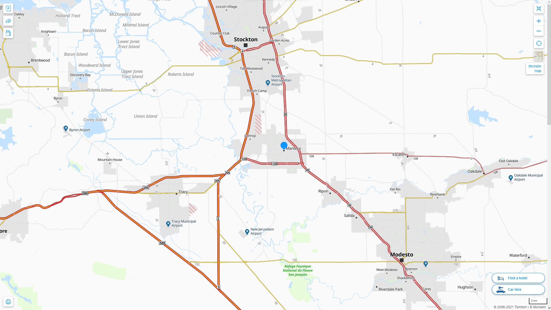 Manteca California Highway and Road Map